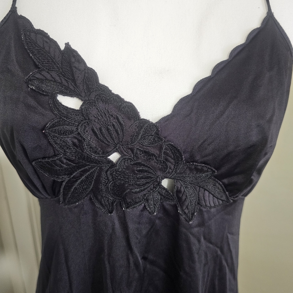 Vintage Shadowline Black Slip Dress Backless Floral Maxi Nightgown 90s Y2K - Picture 3 of 9